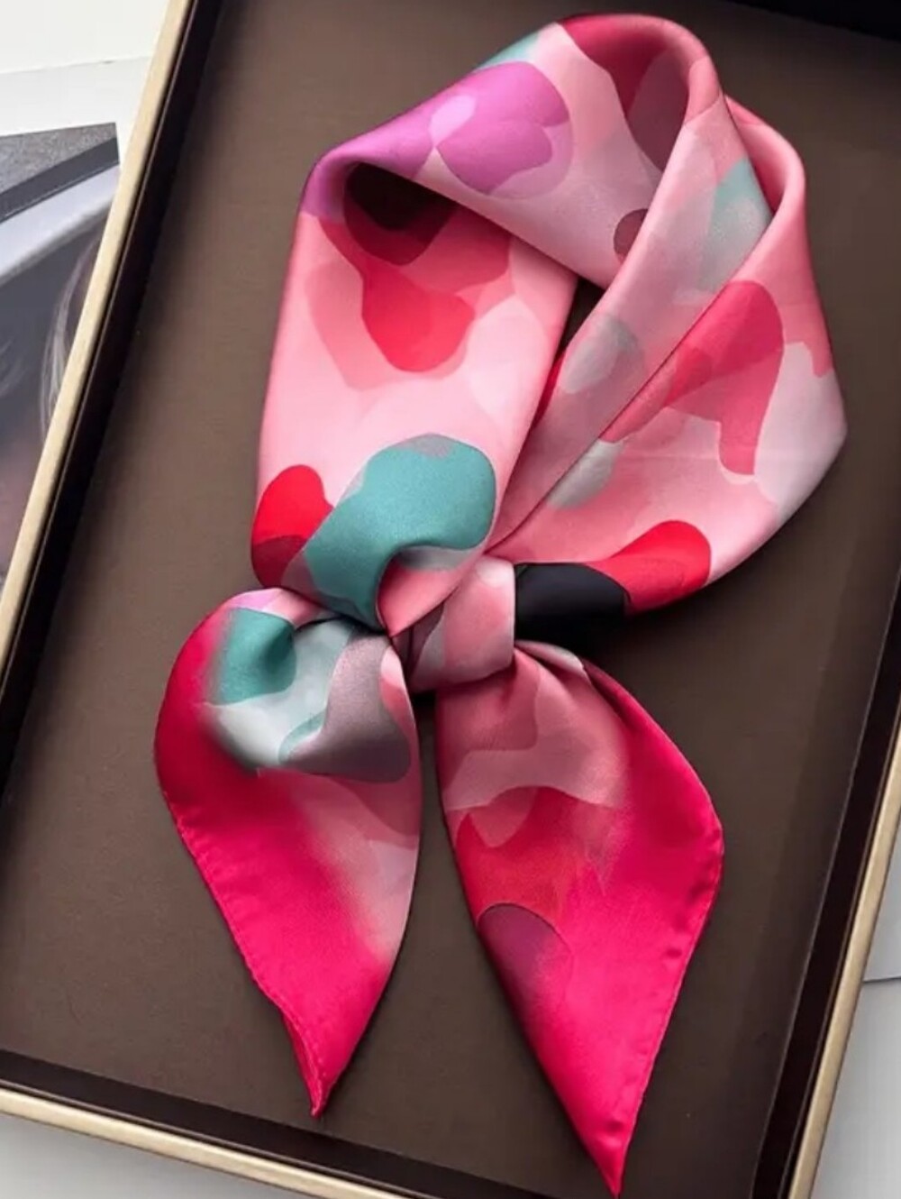 Silk-feel Pink Abstract Print Scarf Head Scarf , Neck Scarf